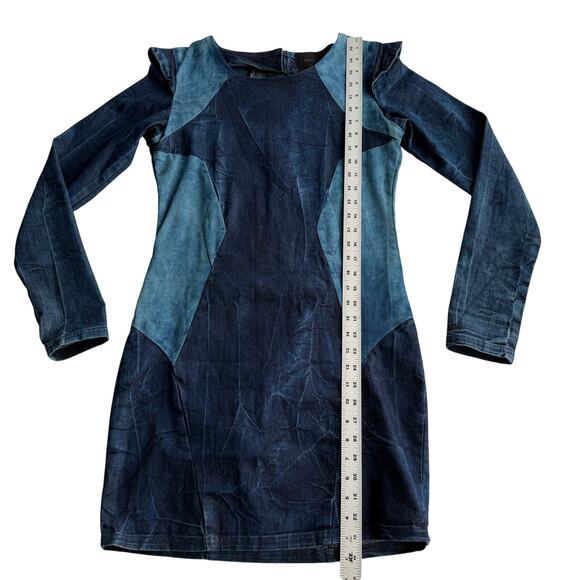 Gestuz Structured Denim Patchwork Long Sleeve Bodycon Mini Dress EU 40 US 8 - Picture 9 of 10